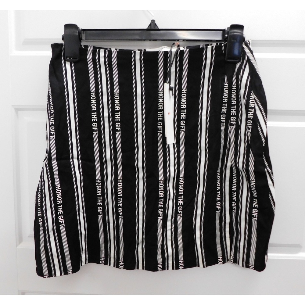 NEW Honor The Gift Skirt Womens Small Black Bone Striped Logo Skirt NWT
